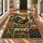 Rooster Farm Collage area rug shown in a foyer