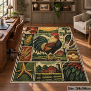 Rooster Farm Collage area rug shown in a home office