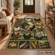 Country Rooster Grid area rug shown in a entryway