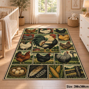 Country Rooster Grid area rug shown in a nursery
