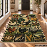 Country Rooster Grid area rug shown in a foyer