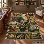 Country Rooster Grid area rug shown in a home office
