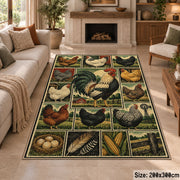 Country Rooster Grid area rug shown in a sitting room