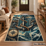 Maritime Anchor Compass Grid area rug shown in a entryway