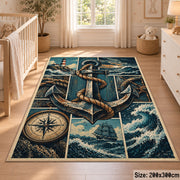 Maritime Anchor Compass Grid area rug shown in a nursery