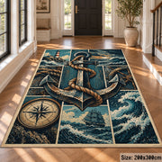 Maritime Anchor Compass Grid area rug shown in a foyer