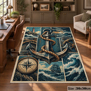 Maritime Anchor Compass Grid area rug shown in a home office