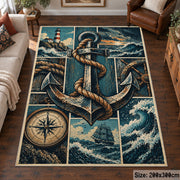 Maritime Anchor Compass Grid area rug shown in a living room