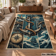 Maritime Anchor Compass Grid area rug shown in a lounge