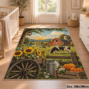 Sunflower Farm Wagon Scene area rug shown in a nursery
