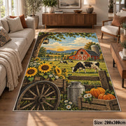 Sunflower Farm Wagon Scene area rug shown in a lounge