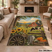 Sunflower Farm Wagon Scene area rug shown in a sitting room