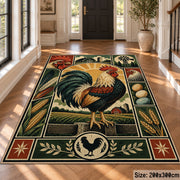 Rooster Country Emblem area rug shown in a foyer