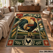 Rooster Country Emblem area rug shown in a lounge
