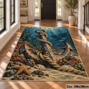Coastal Anchor Rope Scene area rug shown in a foyer