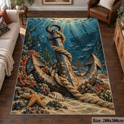 Coastal Anchor Rope Scene area rug shown in a living room