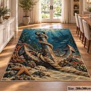 Coastal Anchor Rope Scene area rug shown in a dining room