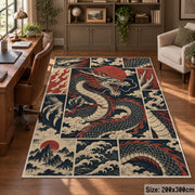 Dragon Mythology Collage area rug shown in a home office