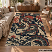 Dragon Mythology Collage area rug shown in a lounge