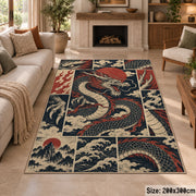 Dragon Mythology Collage area rug shown in a sitting room