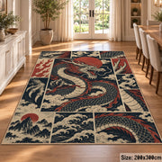 Dragon Mythology Collage area rug shown in a dining room