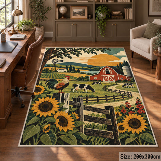 Sunflower Countryside Farm area rug shown in a home office