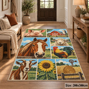 Farm Animals and Harvest Grid area rug shown in a entryway