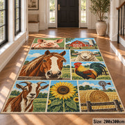 Farm Animals and Harvest Grid area rug shown in a foyer
