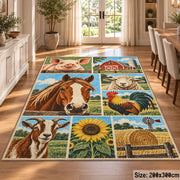 Farm Animals and Harvest Grid area rug shown in a dining room