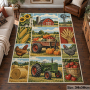 Harvest Barnyard Patchwork area rug shown in a living room