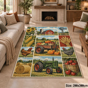 Harvest Barnyard Patchwork area rug shown in a sitting room