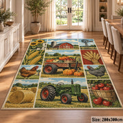 Harvest Barnyard Patchwork area rug shown in a dining room