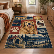 Dog Portrait Country Grid area rug shown in a bedroom