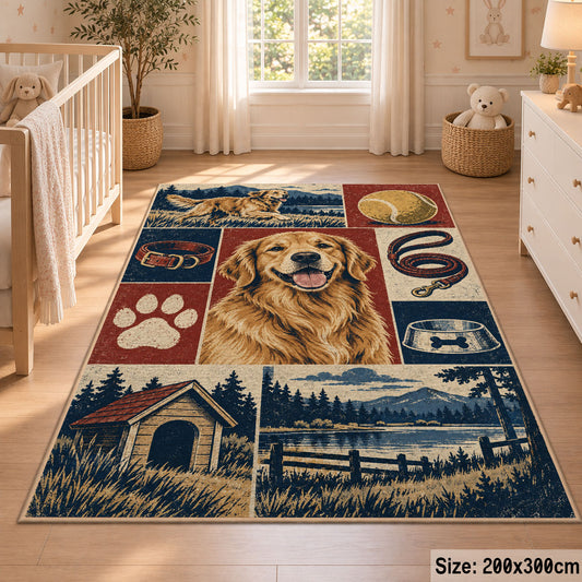 Dog Portrait Country Grid area rug shown in a nursery