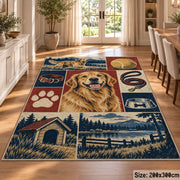 Dog Portrait Country Grid area rug shown in a dining room