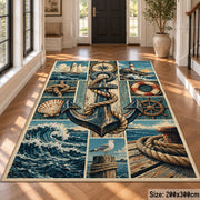 Ocean Anchor Maritime Grid area rug shown in a foyer