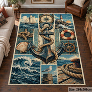 Ocean Anchor Maritime Grid area rug shown in a living room