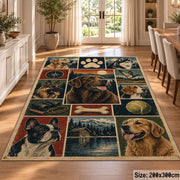 Dog Breed Country Patchwork area rug shown in a dining room