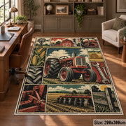 Red Tractor Farming Grid area rug shown in a home office