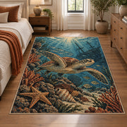 Anchor Rocky Seascape area rug shown in a bedroom