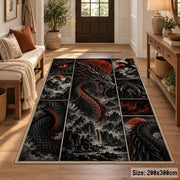 Dark Dragon Emblem Grid area rug shown in a entryway