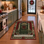 Wreath Front Door Christmas area rug in a holiday kitchen