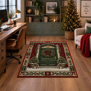 Wreath Front Door Christmas area rug in a home office with a Christmas tree