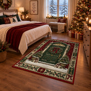 Wreath Front Door Christmas area rug in a bedroom with festive decor