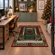 Wreath Front Door Christmas area rug in a home office beside a desk