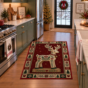 Folk Art Reindeer Christmas area rug in a holiday kitchen