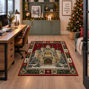 Snowy Fairytale Castle Christmas area rug in a home office beside a desk
