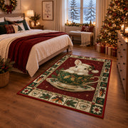 Bunny in Holly Teacup Christmas area rug in a bedroom with festive decor