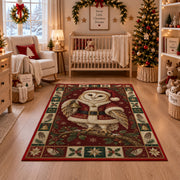 Barn Owl in Santa Coat Christmas area rug in a nursery with a crib