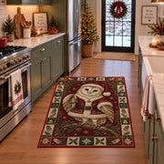 Barn Owl in Santa Coat Christmas area rug in a holiday kitchen